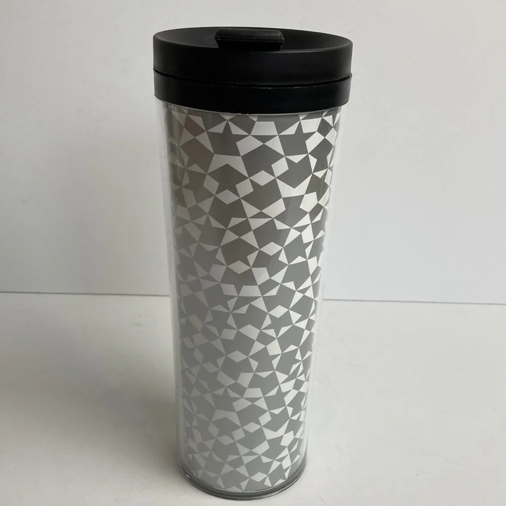 Starbucks Tumbler Silver White Geometric 16oz Holiday Christmas New Years Travel